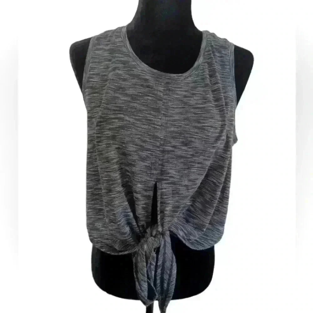 Zyia Active Women’s Black and Gray Mint Infinity Front Tie Cropped Tank M
